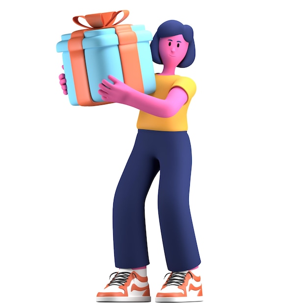 Girl bring gift box activity pose creative