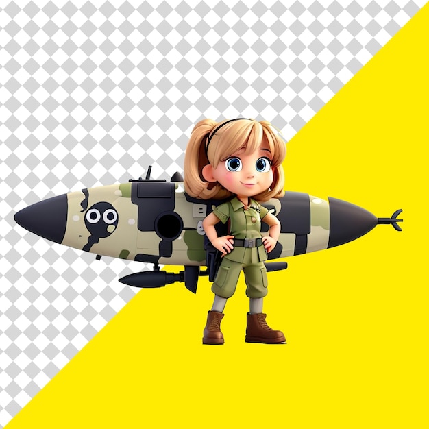 PSD girl character model cartoon army soldier psd png transparent background