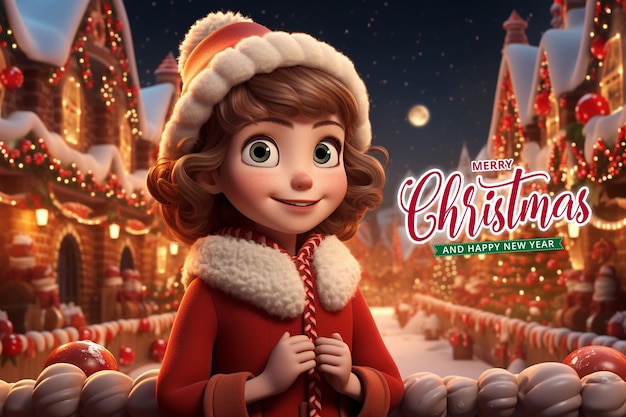 PSD girl christmas and happy new year background