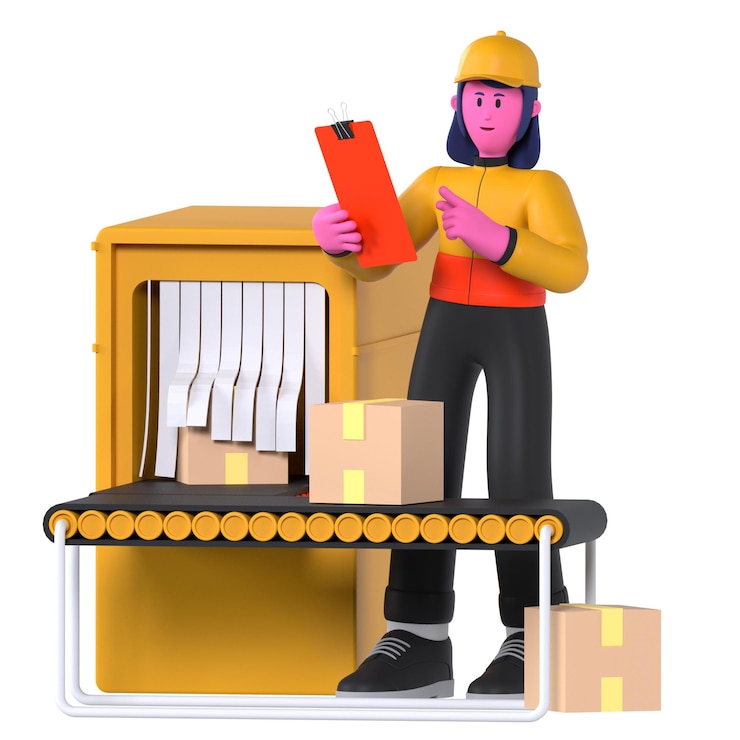 PSD girl delivery checking conveyor package shipment