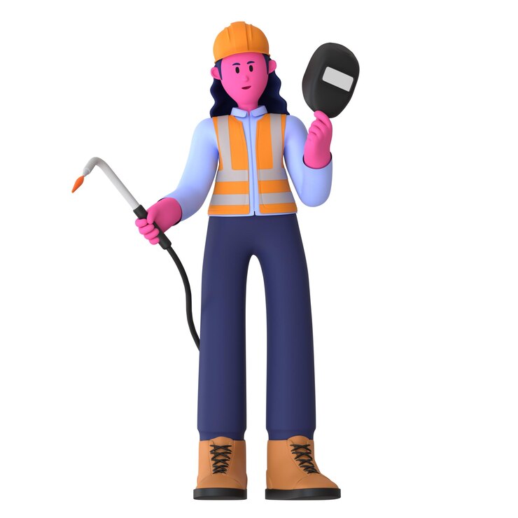 PSD girl doing welding construction worker 3d