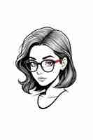 PSD girl glasses cartoon head isolated illustration