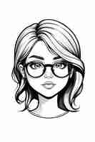 PSD girl glasses cartoon head isolated illustration