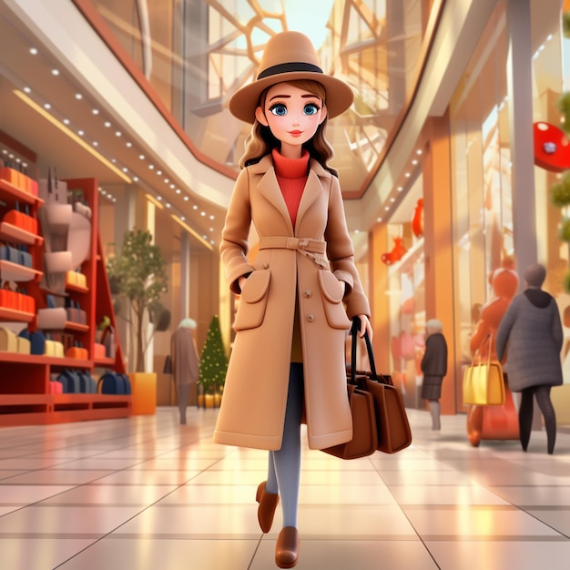 PSD ragazza per andare a fare shopping indossando cappotto generatore di intelligenza artificiale