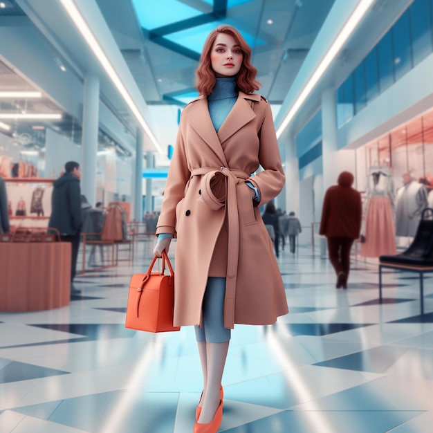 PSD girl to go shopping wearing overcoat artificial intelligence generator