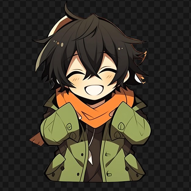 PSD a girl in a green jacket with an orange scarf