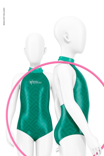 PSD girl gymnastics uniform mockup with hoop