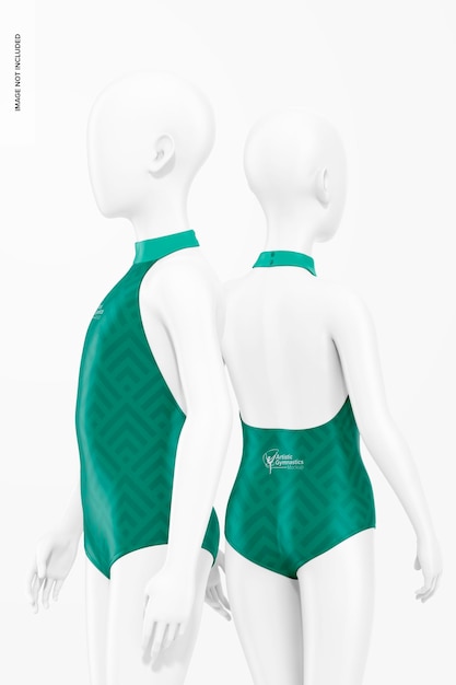 Girl Gymnastics Uniforms Mockup Side and Back View