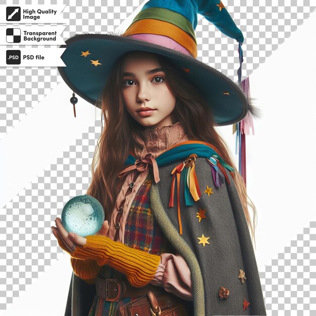 PSD a girl in a hat with a globe on it