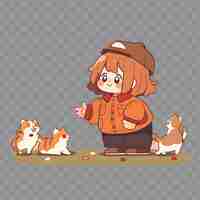 PSD a girl in a hat with her cats on the ground