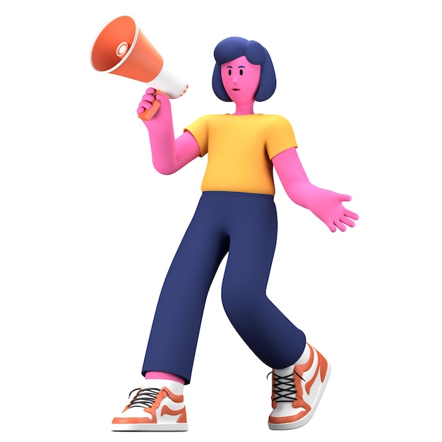 PSD girl hold megaphone activity pose creative