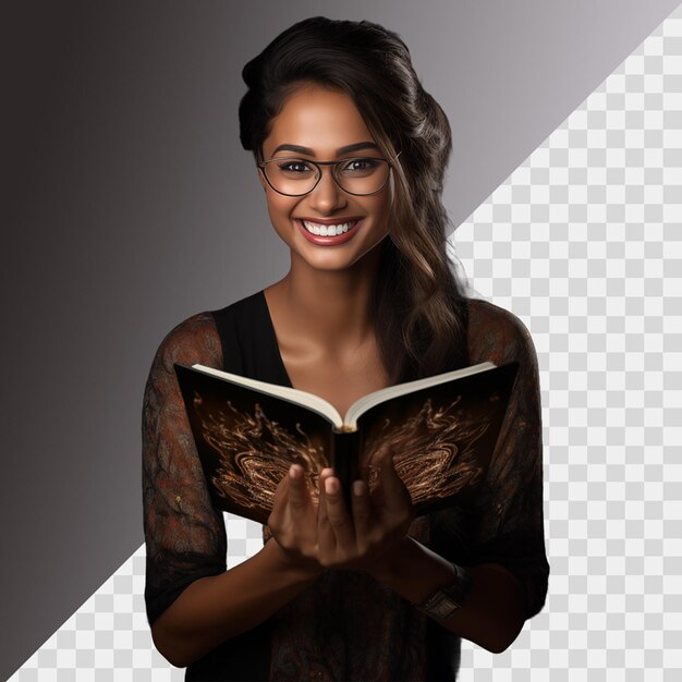 PSD girl holding book isolated on transparent background