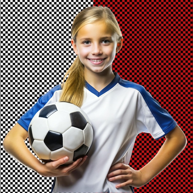 PSD girl holding football on transparent background