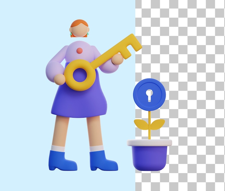 PSD girl holding key for empty state