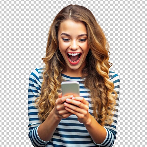 PSD a girl holding a phone and smiling