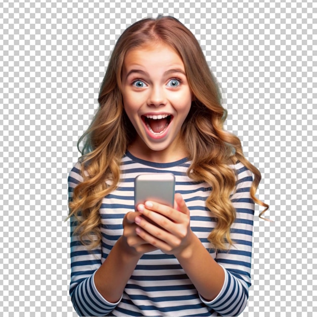 PSD a girl holding a phone and smiling