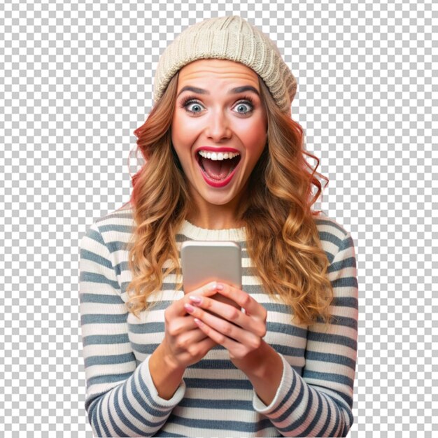 A girl holding a phone and smiling