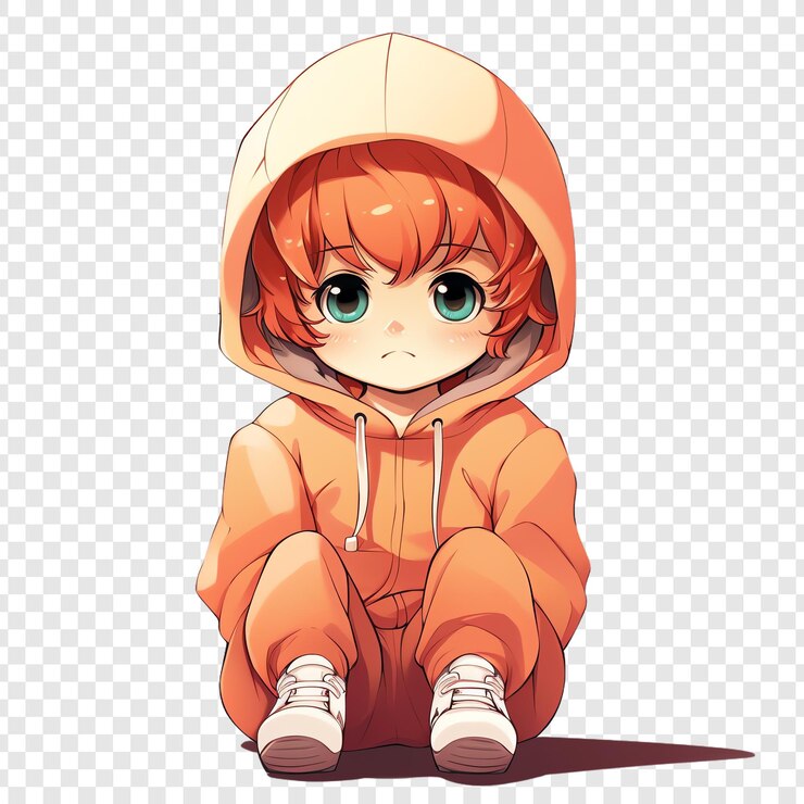 PSD a girl in a hoodie sitting on the ground