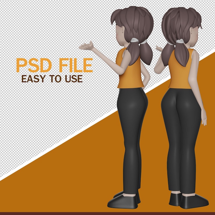 PSD girl isolated on white background hand pointing at empty space for advertising3d rendering