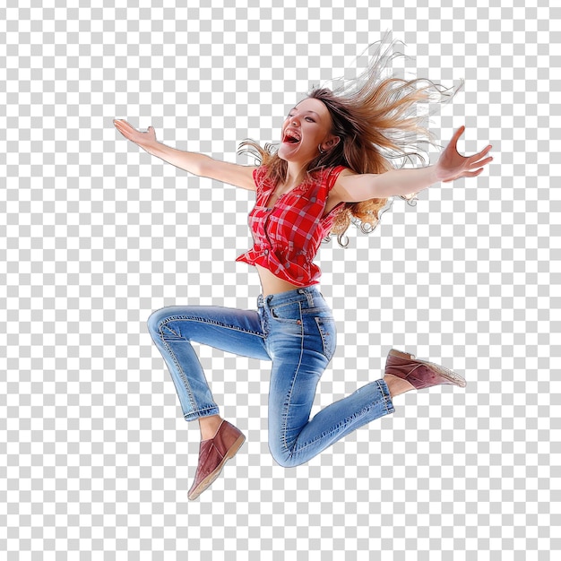 PSD a girl jumping in the air with her arms outstretched