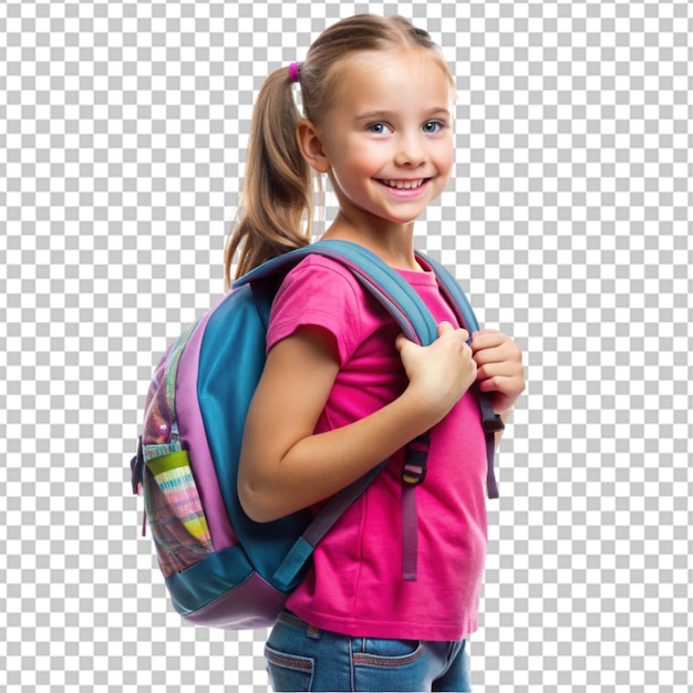 PSD girl kid student with backpack transparent background