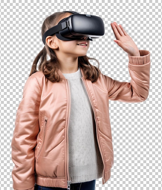 Ragazza kid utilizzando l'auricolare vr isolato su sfondo trasparente