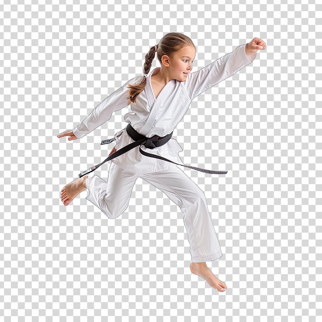 PSD a girl in a kimono with a belt that says karate on it