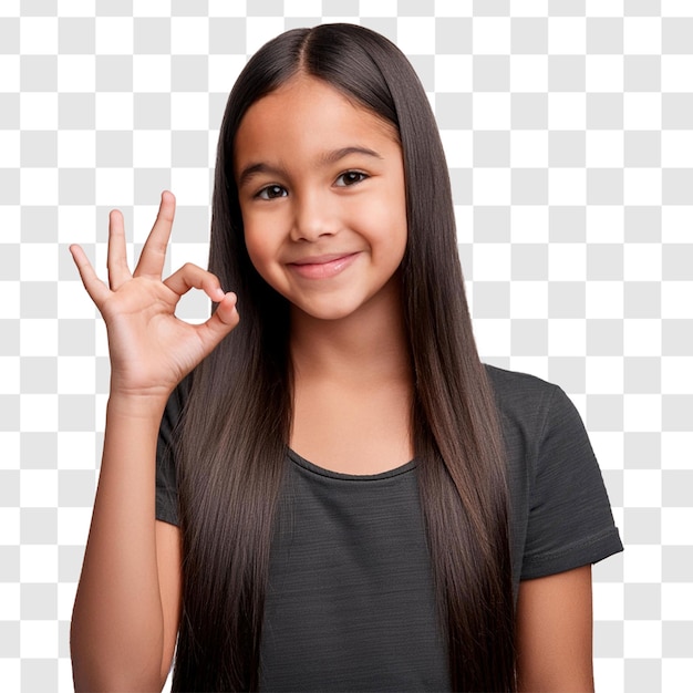 Girl making the okay hand gesture and smiling happily