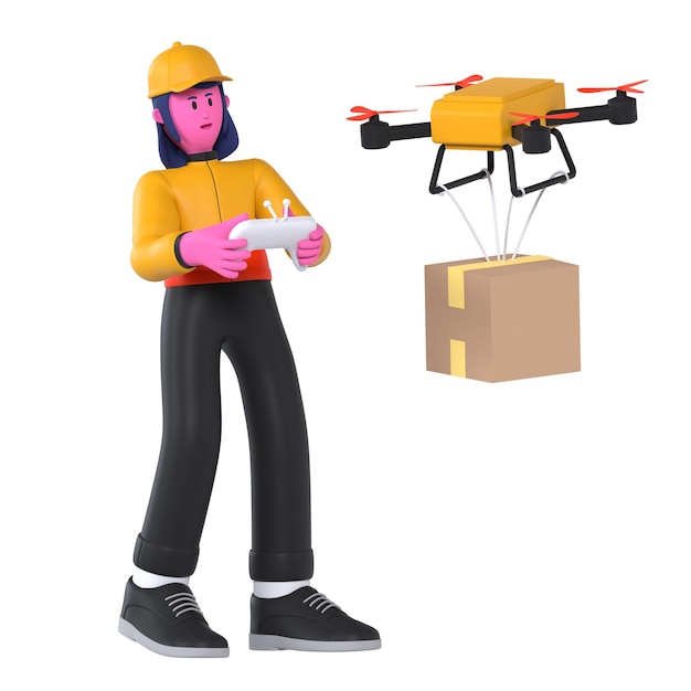 PSD girl pilot drone delivery package shipment