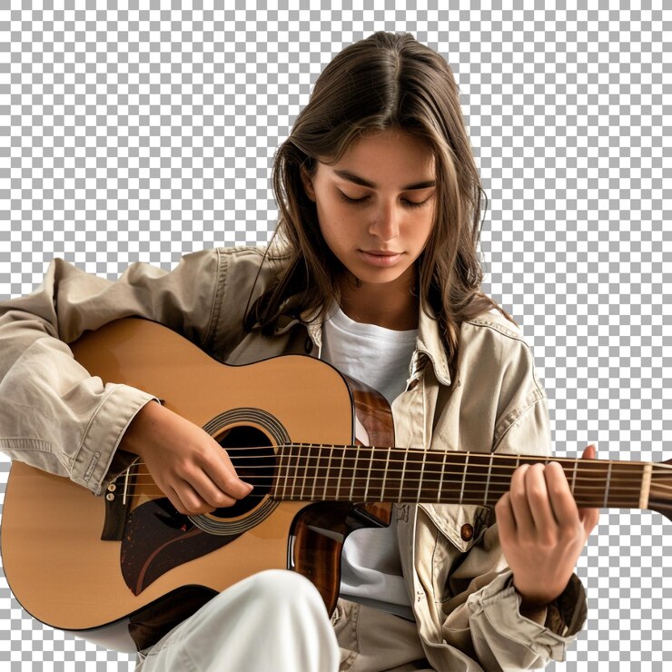 PSD girl playing guitar on transparent background ai generated