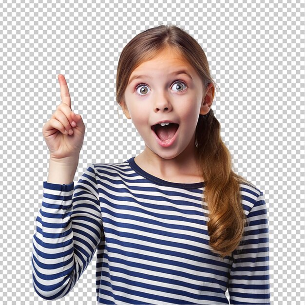 A girl pointing up on transparent background