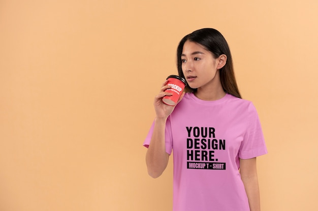 Girl portrait wearing shirt mockup