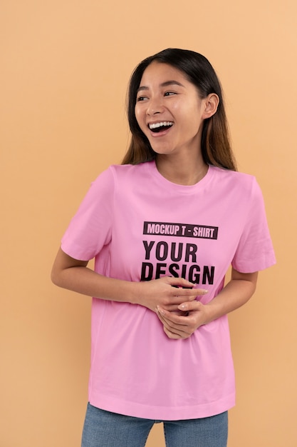 Girl portrait wearing shirt mockup