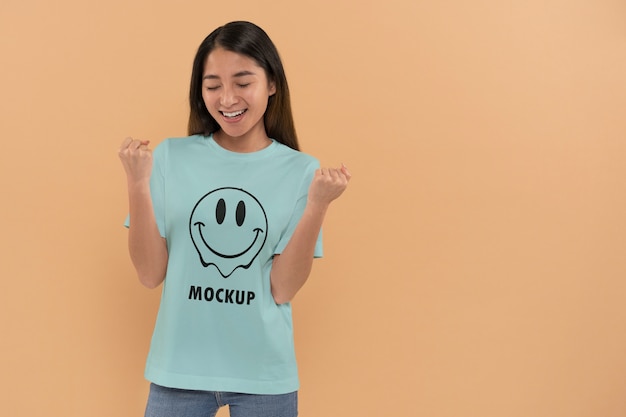 Girl portrait wearing shirt mockup