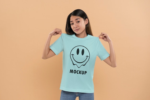 Girl portrait wearing shirt mockup