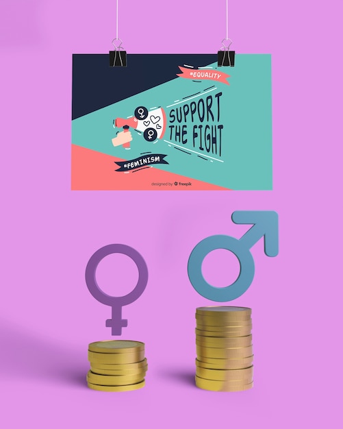 girl power concept arrangement with hanging card mock-up