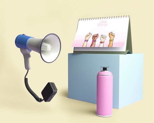 Girl power concept arrangement with megaphone