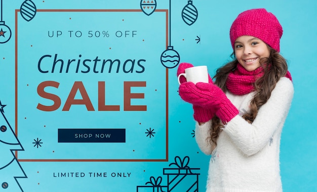 Girl presenting winter promotions