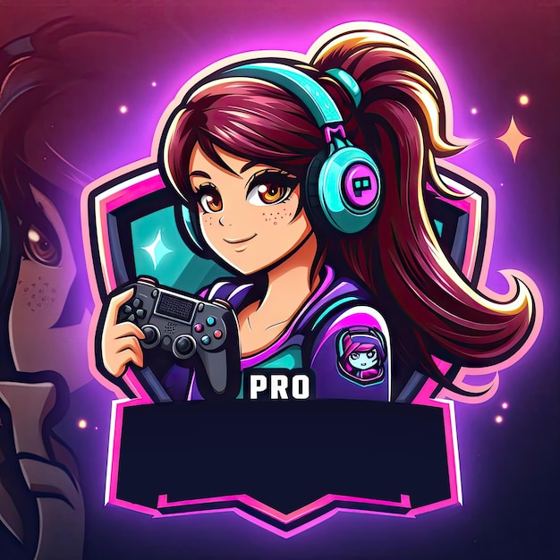 PSD girl pro gamer detailed esports gaming mascot logo designs