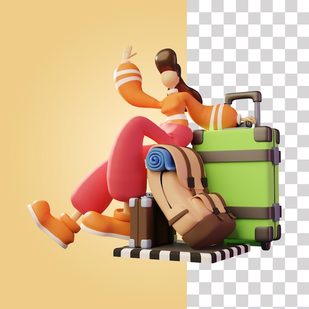 PSD girl ready for the trip 3d illustration