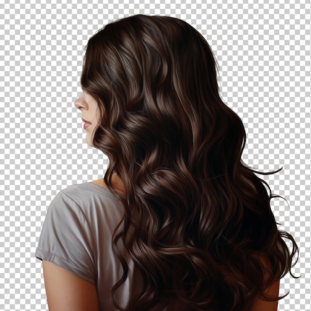 PSD Девушка шелковистые темно-коричневые волнистые волосы png