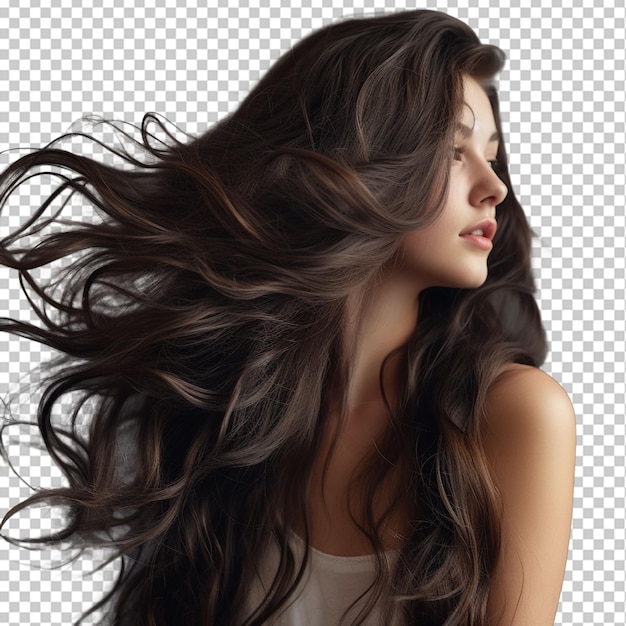 PSD girl silky dark brown wavy hairs png