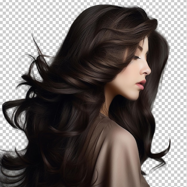 PSD girl silky dark brown wavy hairs png