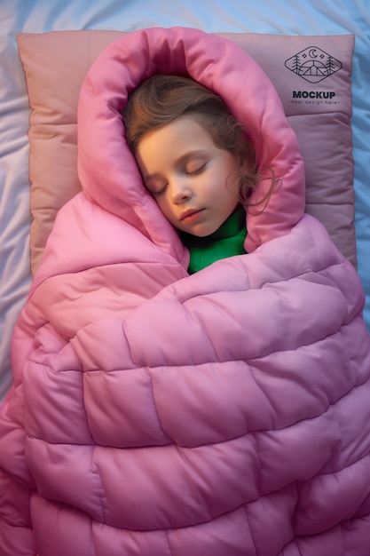 PSD girl in sleeping bag mockup