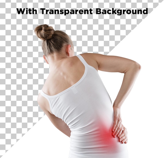 girl suffering from back waist pain png psd isolated on transparent background