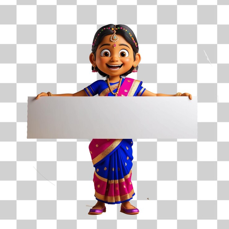 PSD a girl in a traditional costume holds a blank sign