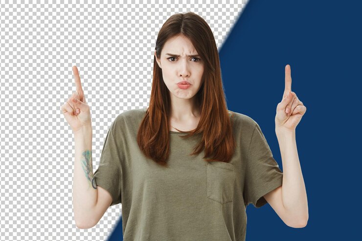 PSD girl upset cause rain started portrait of whining sad girlfriend with brown hair raising hands