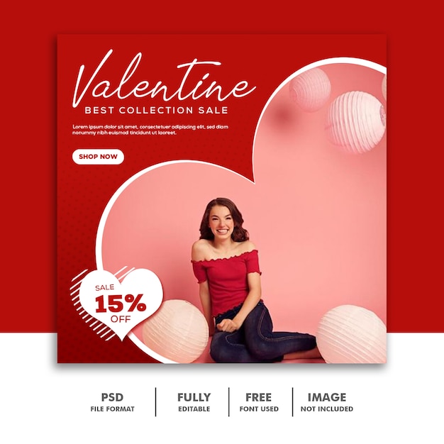 Girl valentine banner social media post fashion red