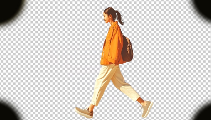 PSD 透明な背景で歩いている女の子