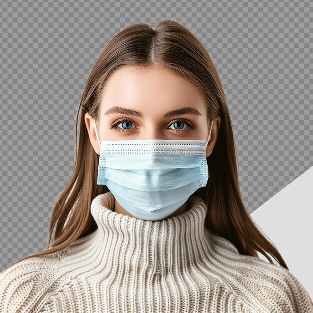 PSD girl wear face mask png isolated on transparent background